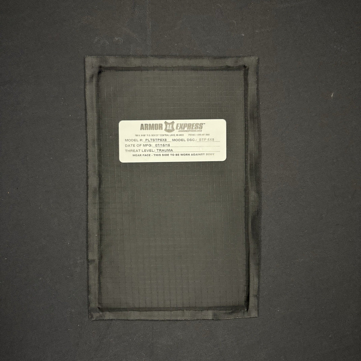 Armor Express Trauma Pad 5x8 Model STP Soft Black Impact Panel Body Armor