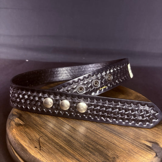 Dutyman Garrison Duty Belt Size 28" Chrome 3 Snap Closure Basketweave Leather