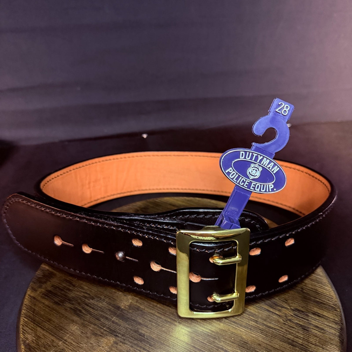 Dutyman Sam Browne Duty Belt Size 28" Black Leather Brass Buckle 2.25" Wide