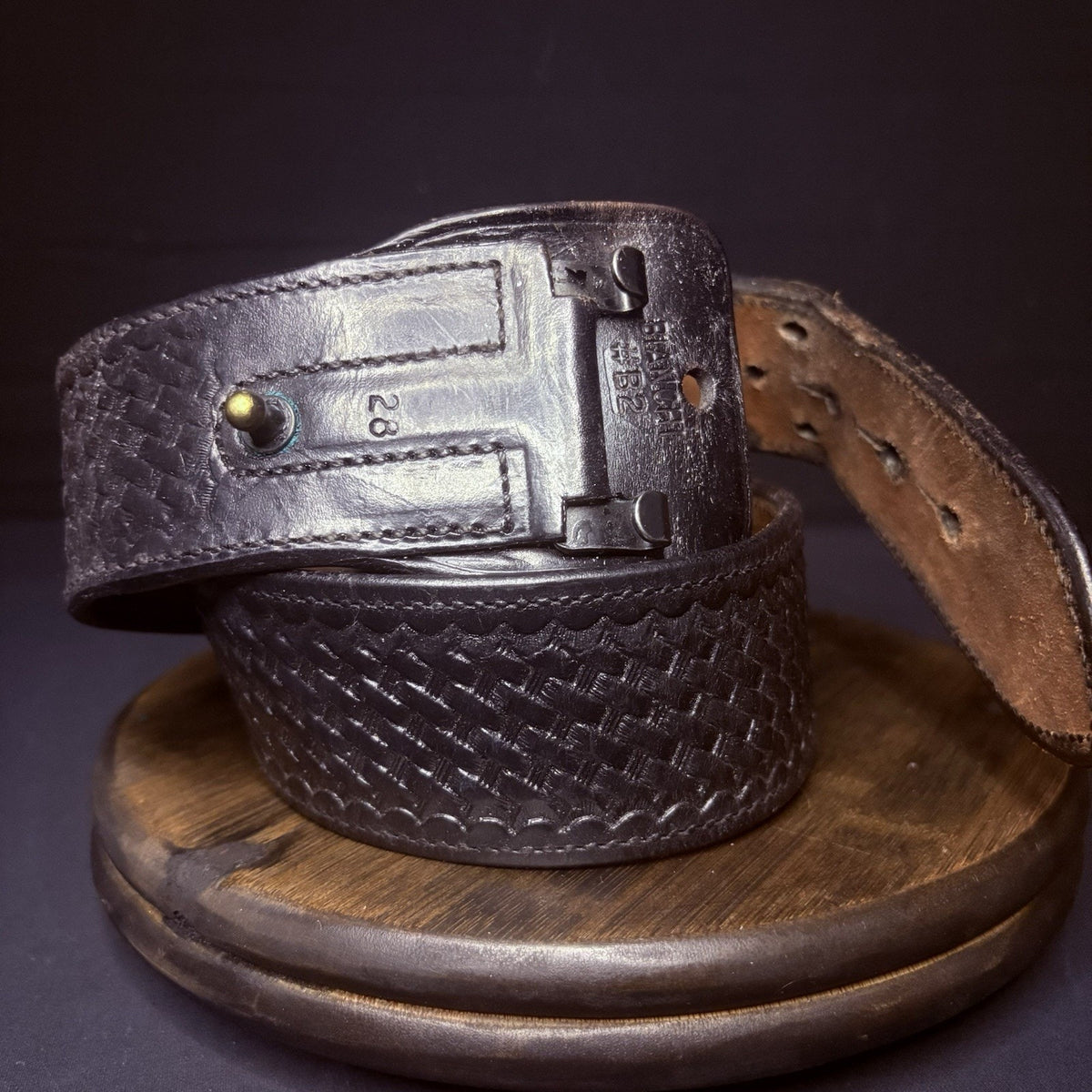 Bianchi Duty Belt Size 28" Waist Black Leather Basketweave, No Buckle