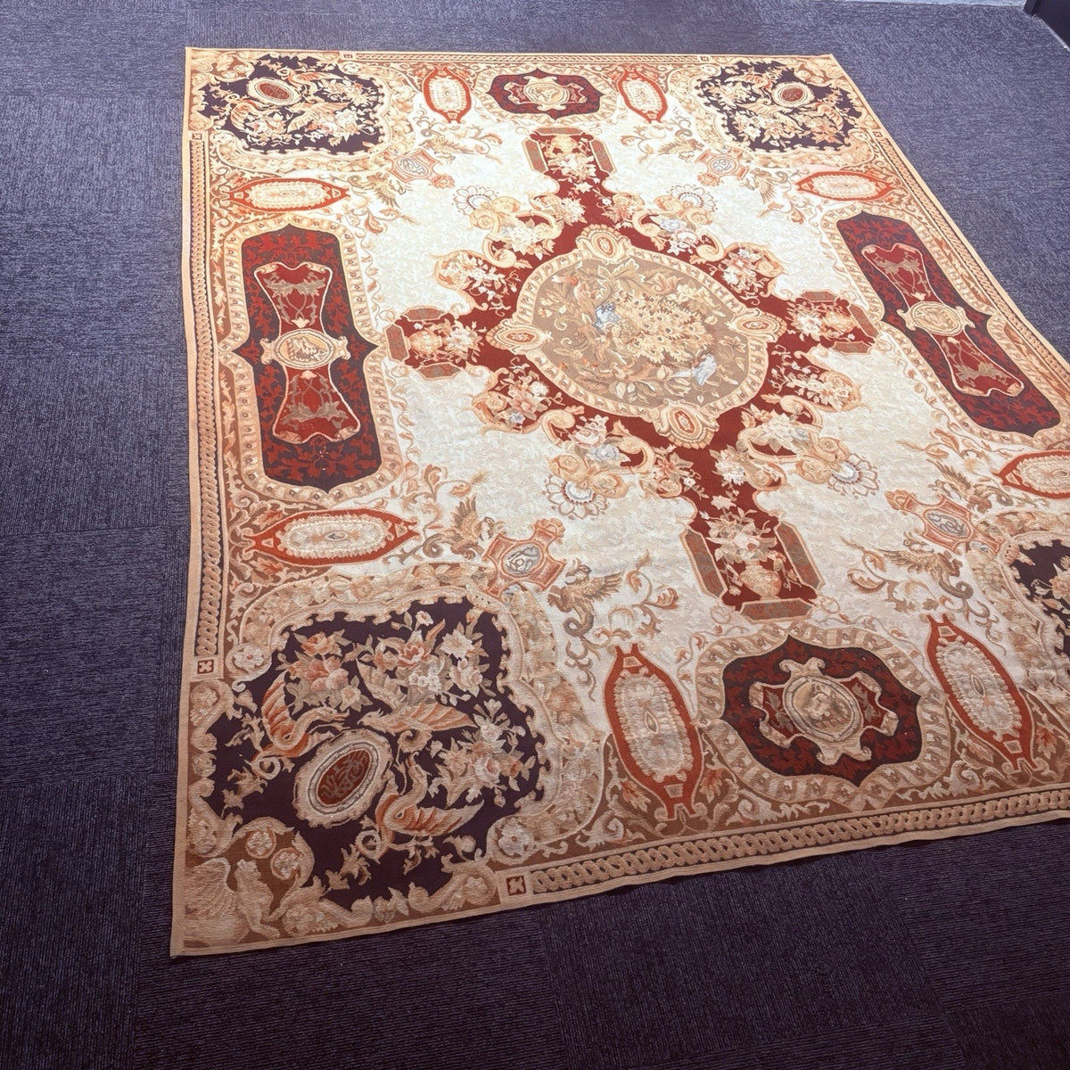 Antique French Tapestry 10x8, 19th Century, Hand Woven Aubusson Dragons