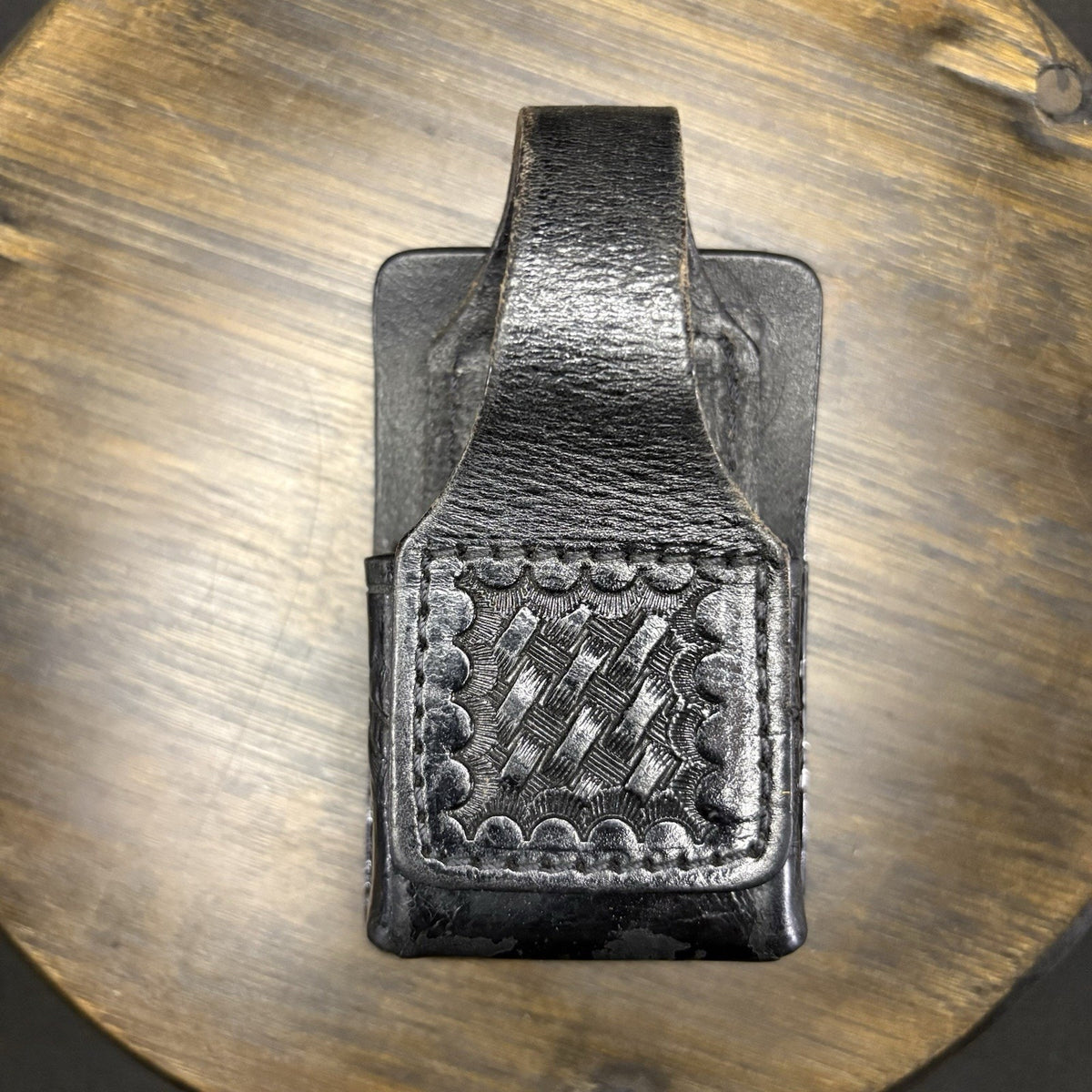 AKER Universal Tape Recorder Pouch 601 Black Basketweave Leather Duty
