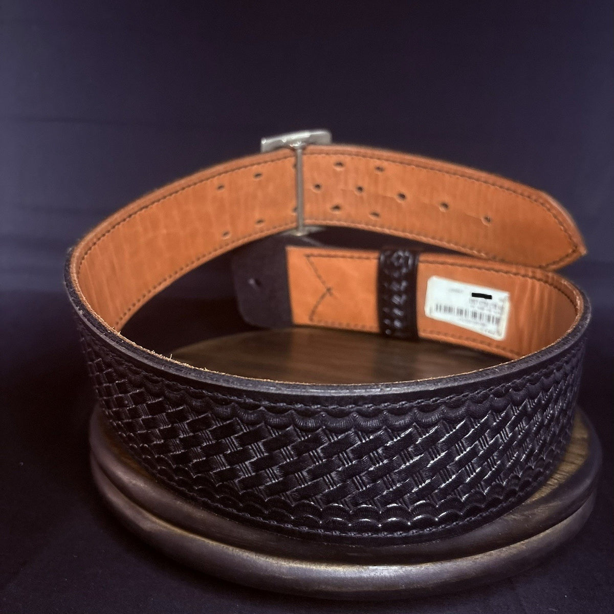 Tex Shoemaker Duty Belt Size 28" Basketweave Leather 2.25" Wide, Nickel Buckle