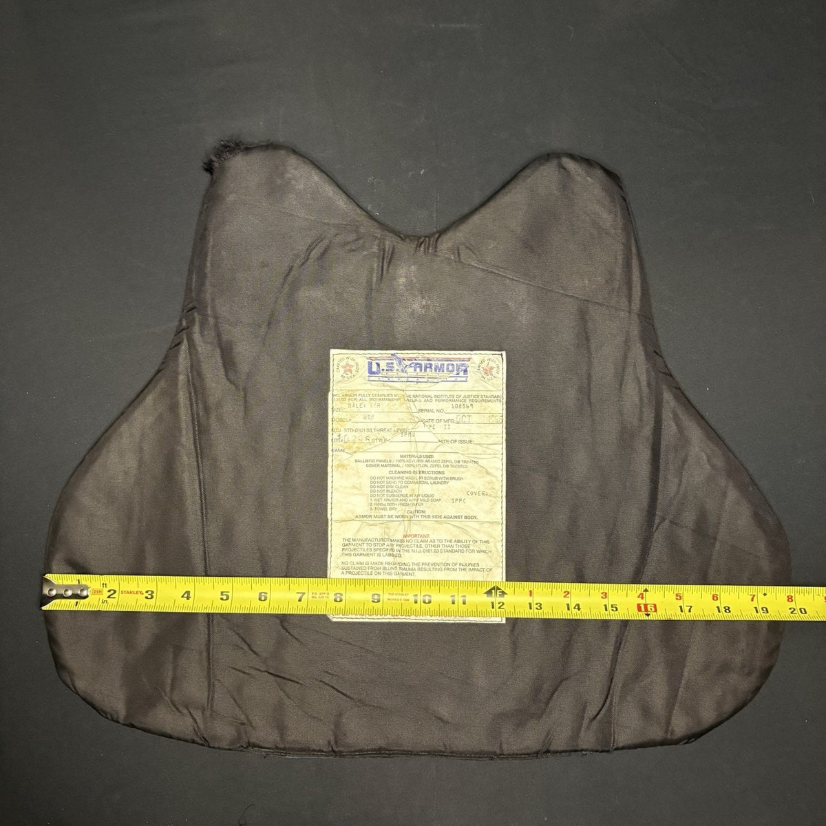 US Armor Ballistic Level 2 II Vest Size XL Made In USA Concealable Bulletproof