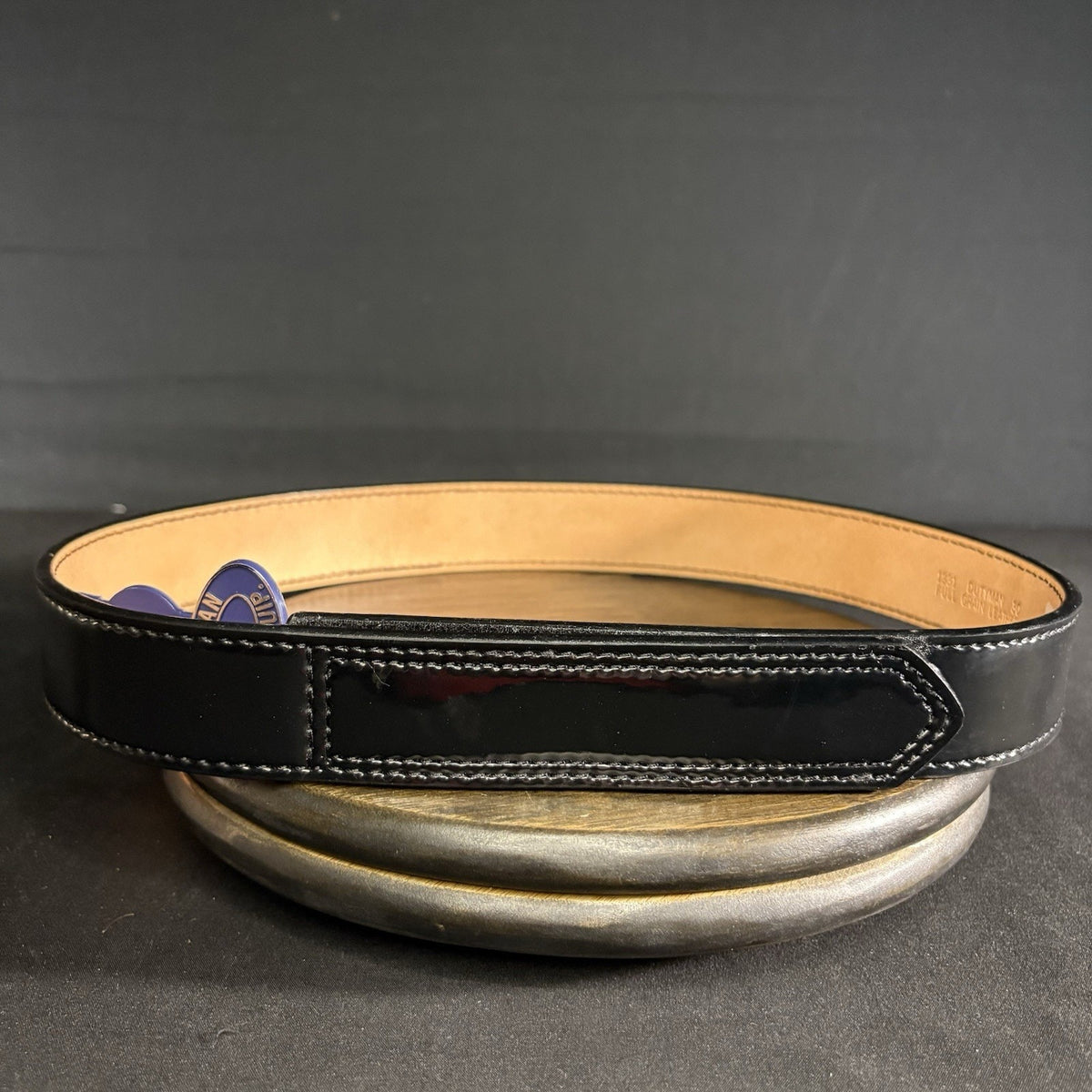 DutyMan Duty Belt Size 30" Plain Black Hi-Gloss Leather 1.5" Wide 1331
