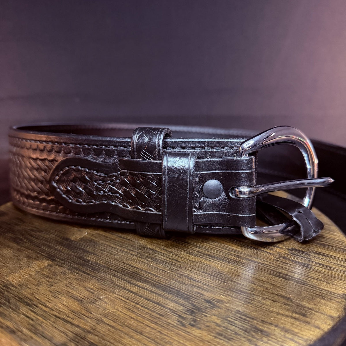Aker River Belt Size 30" Black Basketweave Leather Duty Work Belt 2.25" Wide
