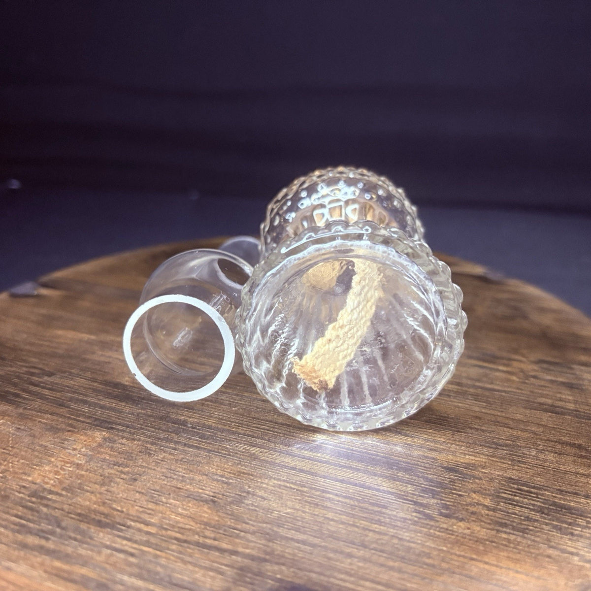 Vintage Miniature Hurricane Oil Lamp Clear w/ Hobnail Bubble Base 7.5"