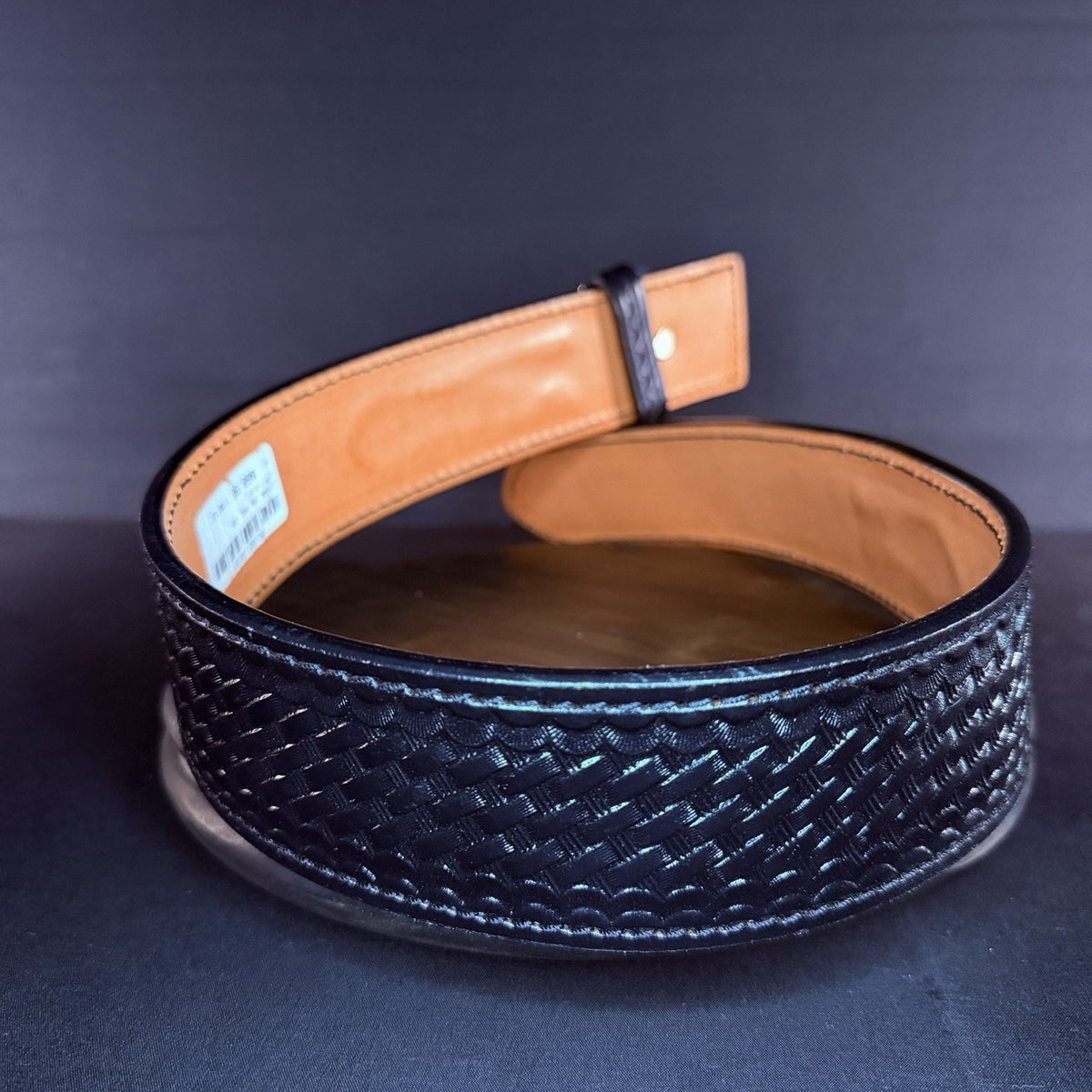 Dutyman River Belt Size 30" Basketweave 2.25" Black Leather Nickle Buckle 1121
