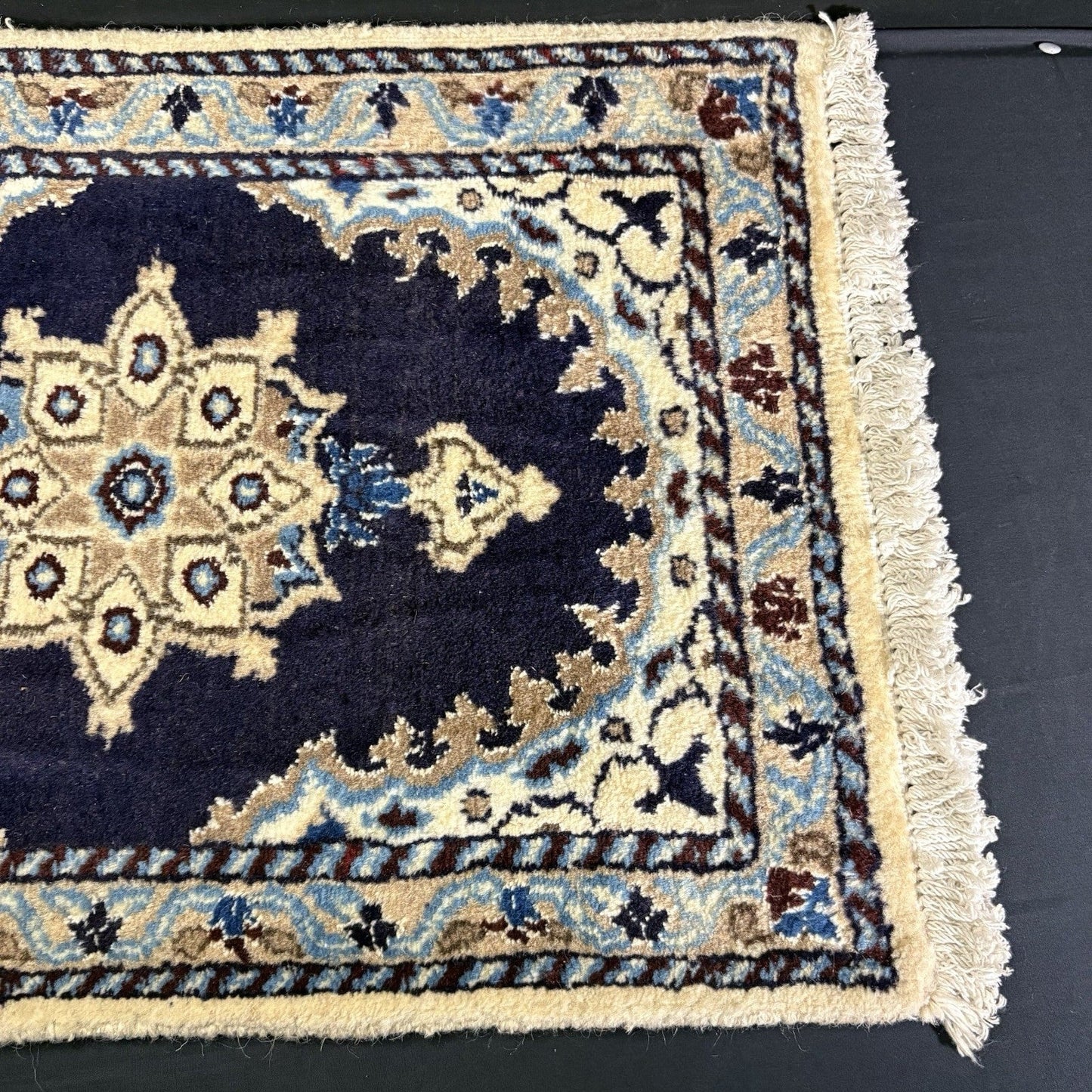 Persian Rug Hand Knotted Blue Medallion 2'x1' or 22"x16" or 40cm X 60cm