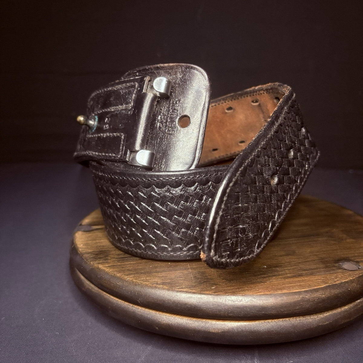 Bianchi Duty Belt Size 28" Waist Black Leather Basketweave, No Buckle
