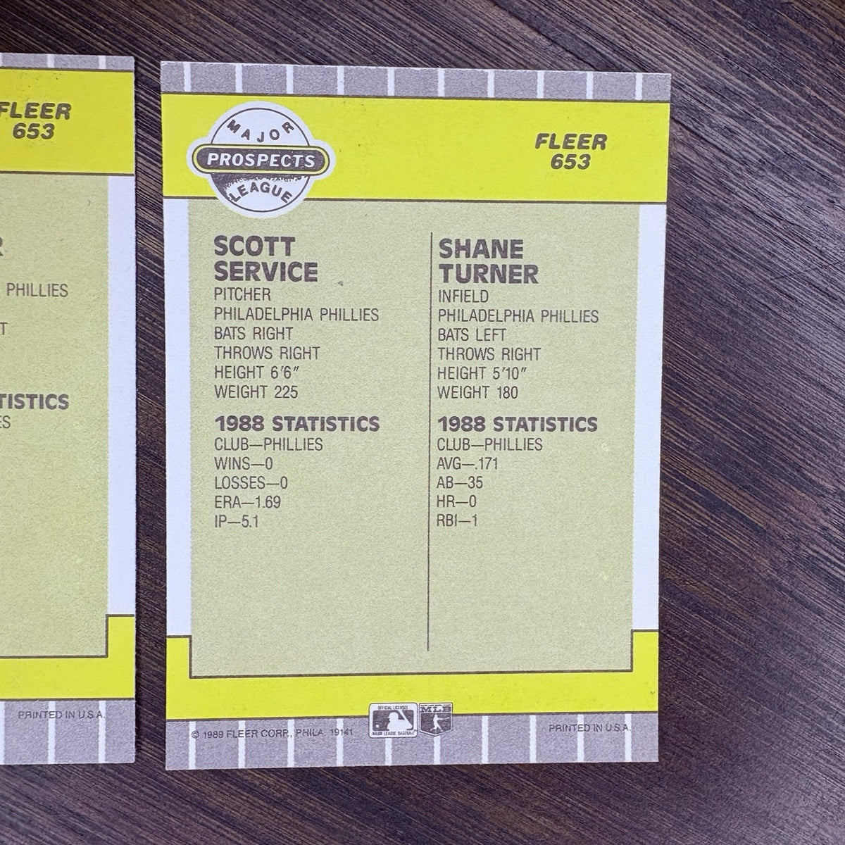 Fleer 1989 Prospects Scott Service Shane Turner #653 (2)High Grade Trading Cards