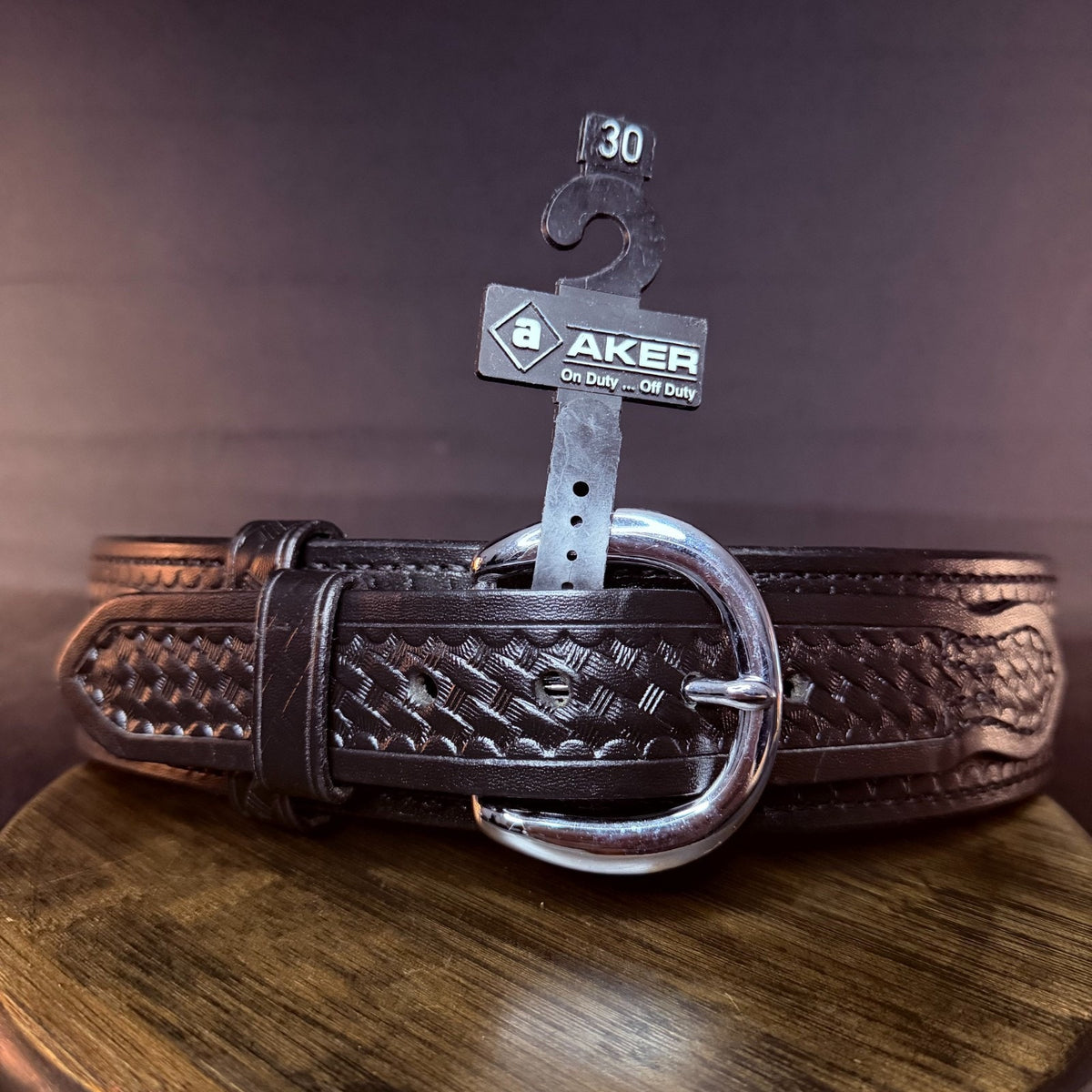 Aker River Belt Size 30" Black Basketweave Leather Duty Work Belt 2.25" Wide
