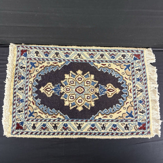 Persian Rug Hand Knotted Blue Medallion 2'x1' or 22"x14" or 40cm X 60cm