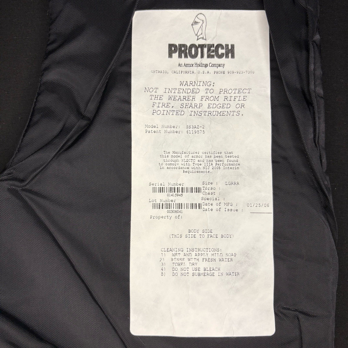 Protech 3A Tactical Carrier Size Large Vest Overlap Chest IIIA Shoulder Armor