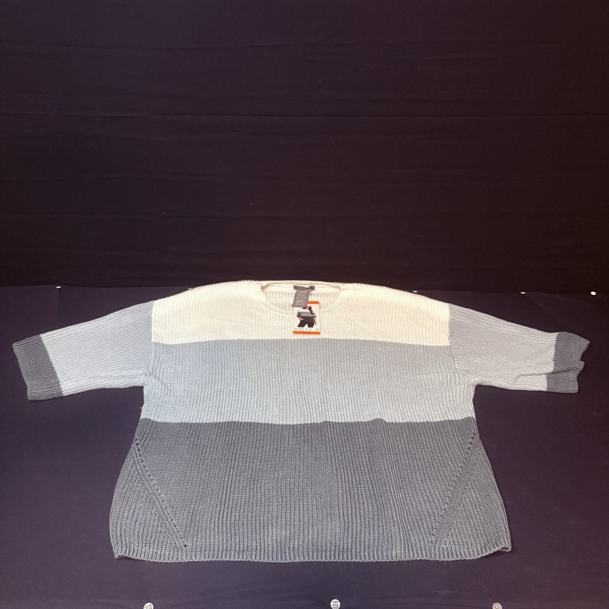 Matty M Sweater Size Women's XXL Colorblock Polyester Crewneck Grey, Blue, White