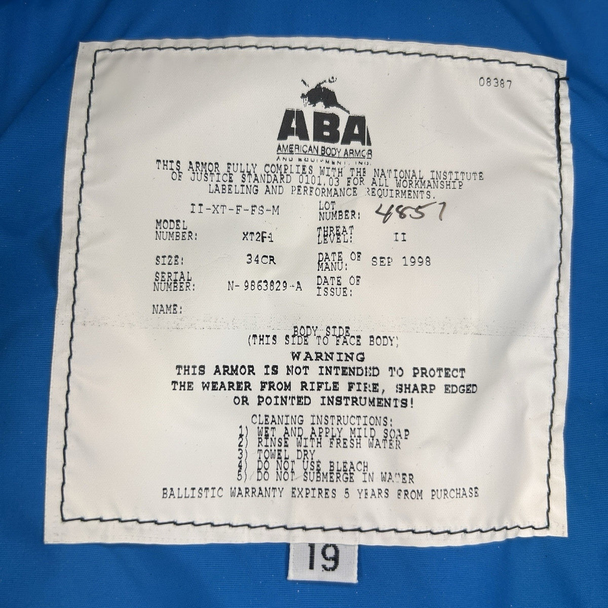 American Body Armor Bullet Proof Vest Level II (2) Child Size