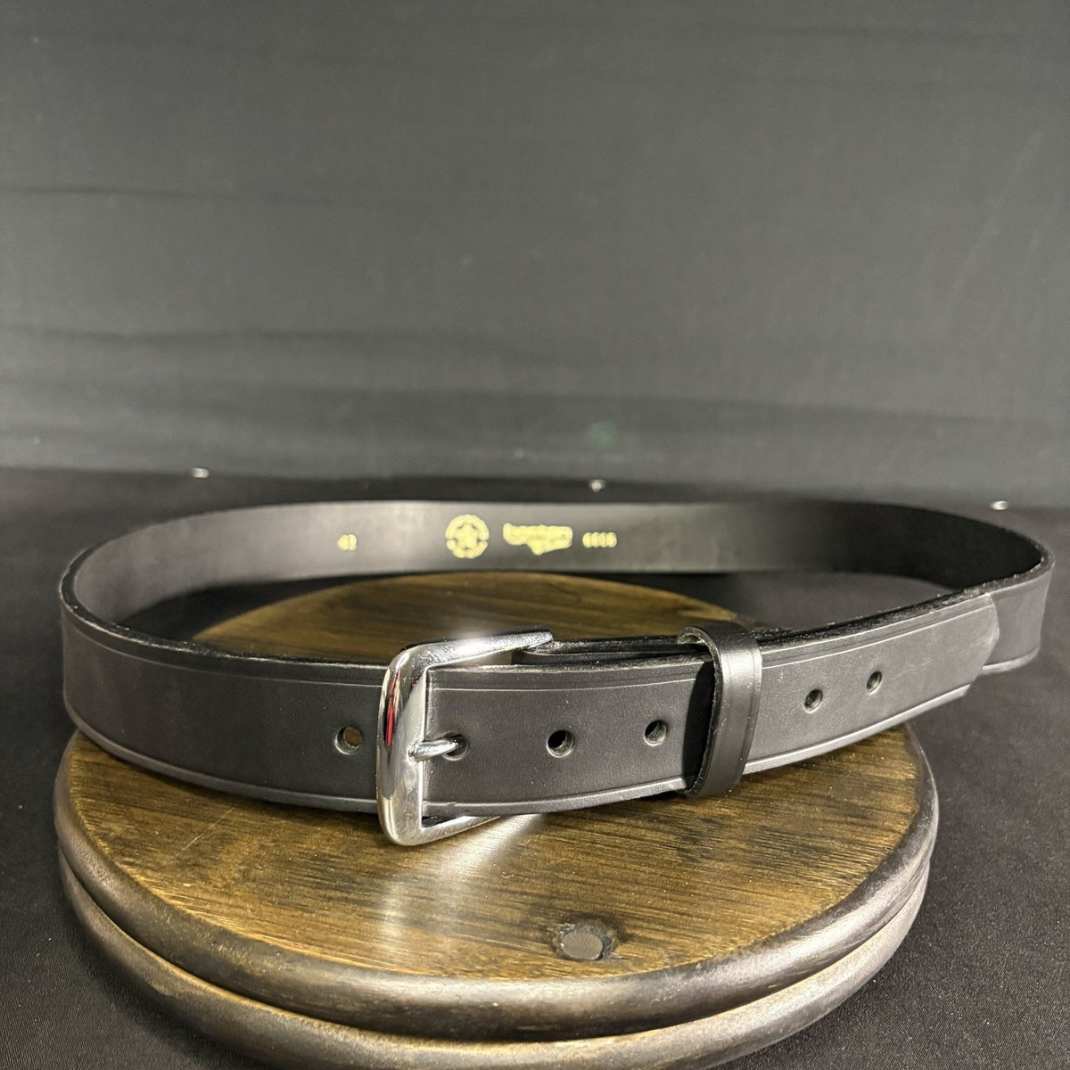 Boston Leather Belt Size 42" Plain Black Garrison w/ Chrome Buckle Made in USA