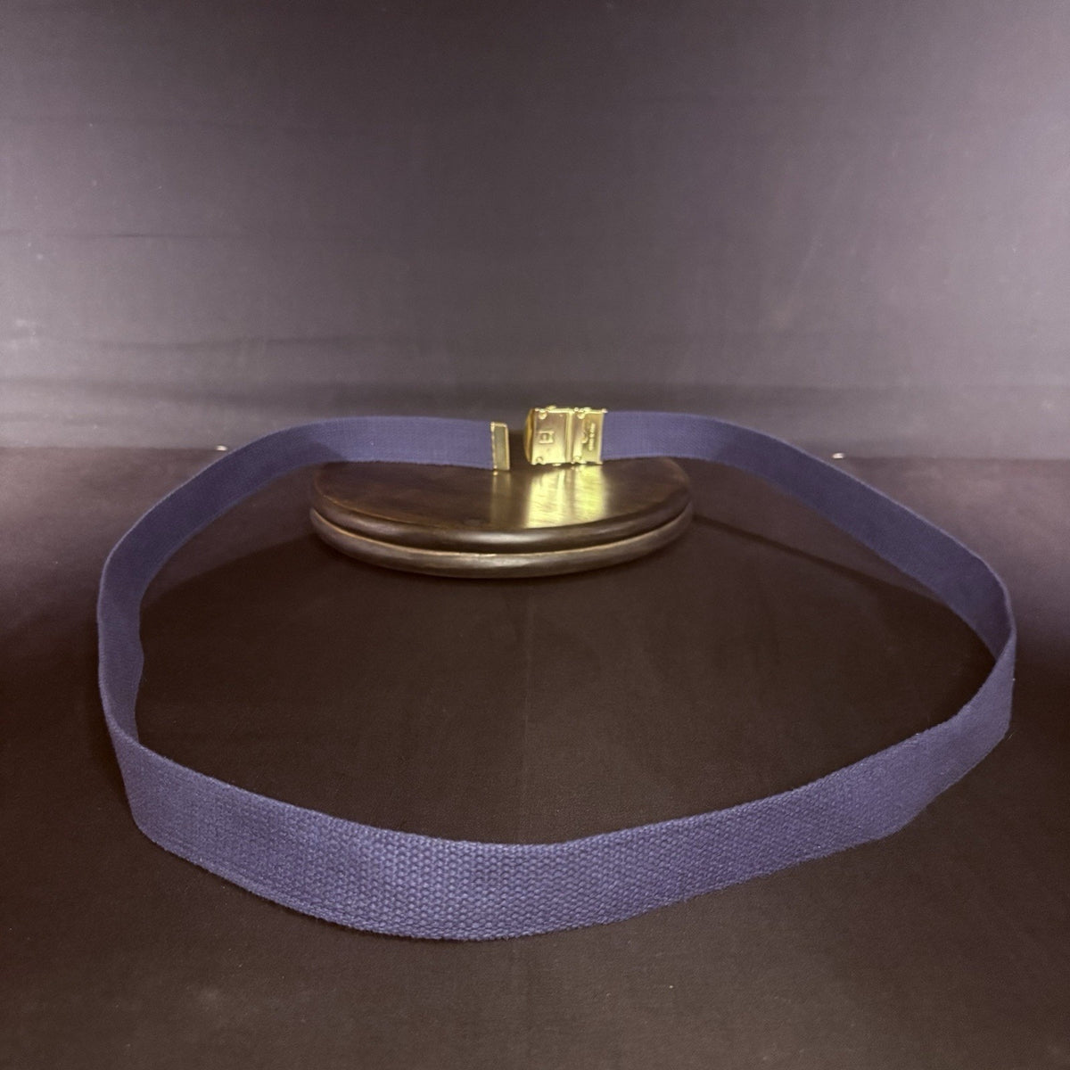 Military Web Belt Size 54" Gold Buckle Blue Nylon