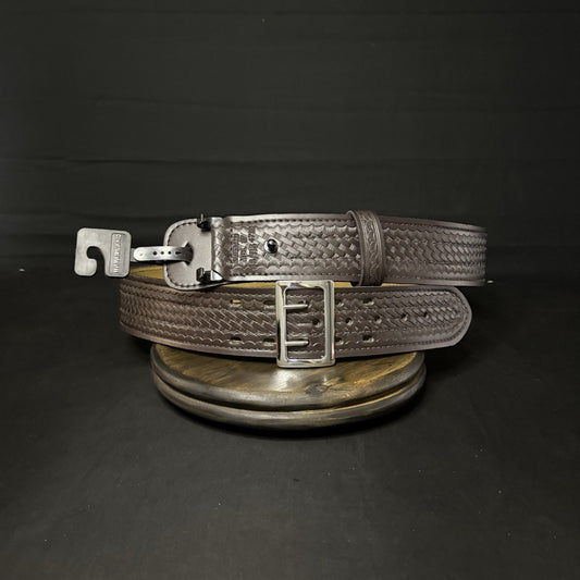 Safariland 87 Duty Belt Size 46" Sued Lined Basketweave Leather Chrome Buckle