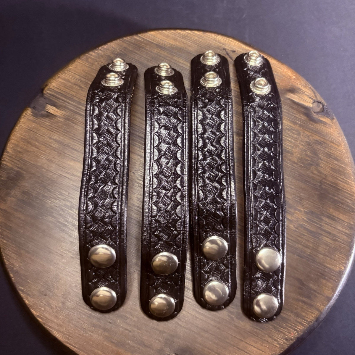 Duty Belt Keepers Basket Weave Leather Chrome Double Snaps 7.25” (Lot of 4)