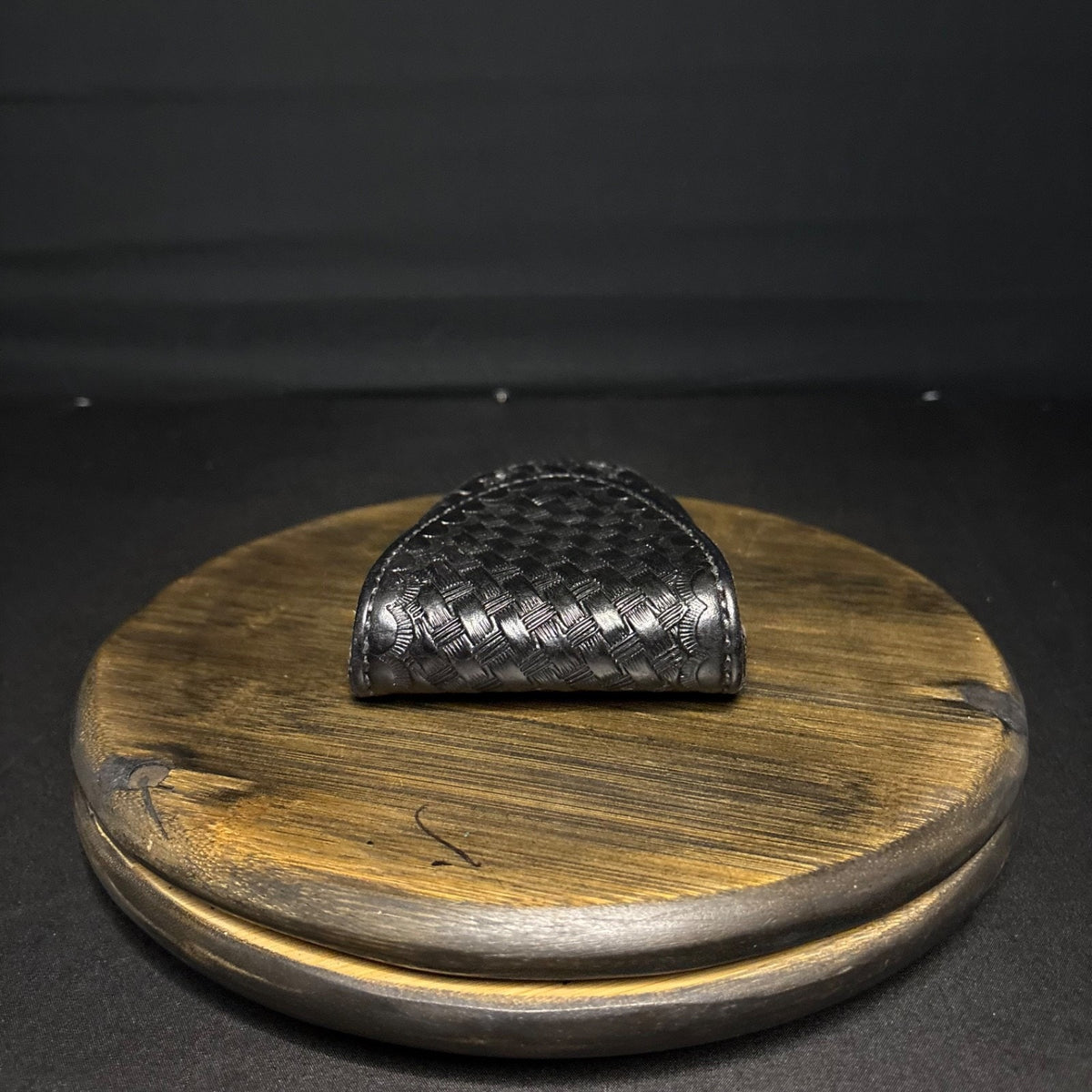 AETCO Handcuff Case Hidden Snap Black Basketweave Leather