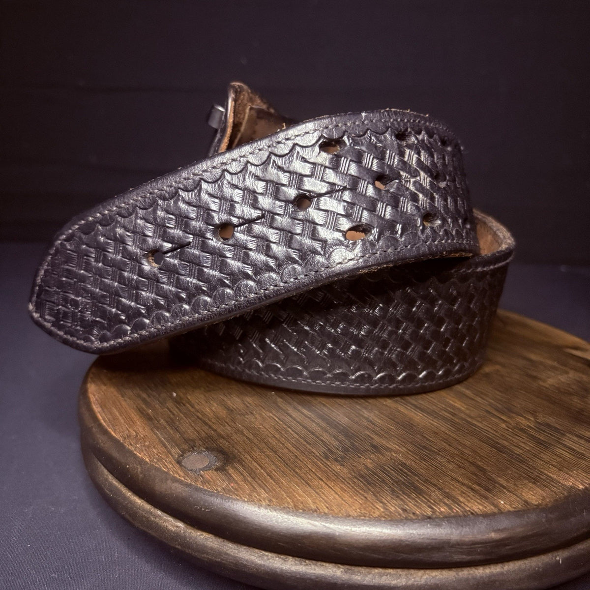 Bianchi Duty Belt Size 28" Waist Black Leather Basketweave, No Buckle