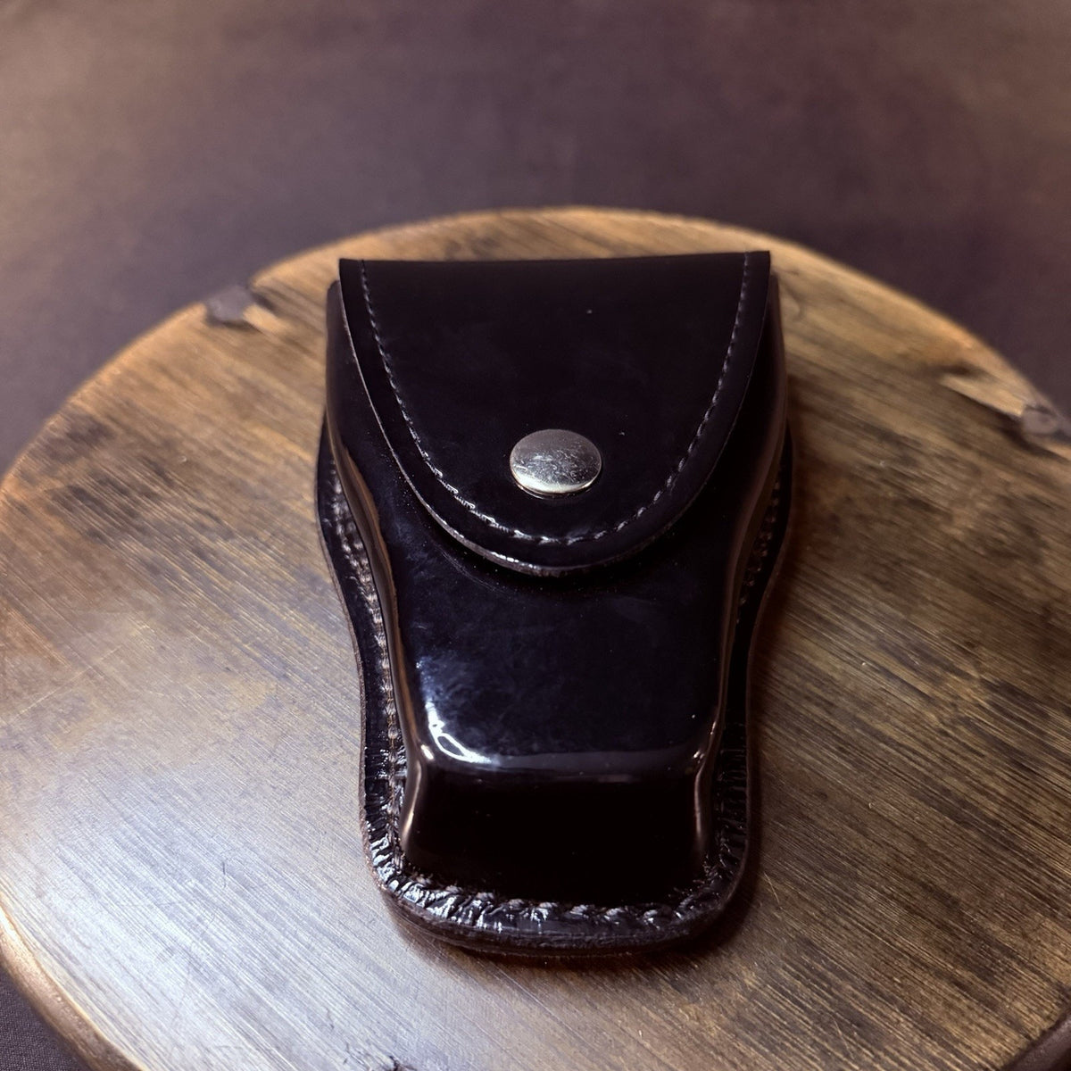 Gould & Goodrich Handuff Case Black High Gloss Leather Nickle Snap C303