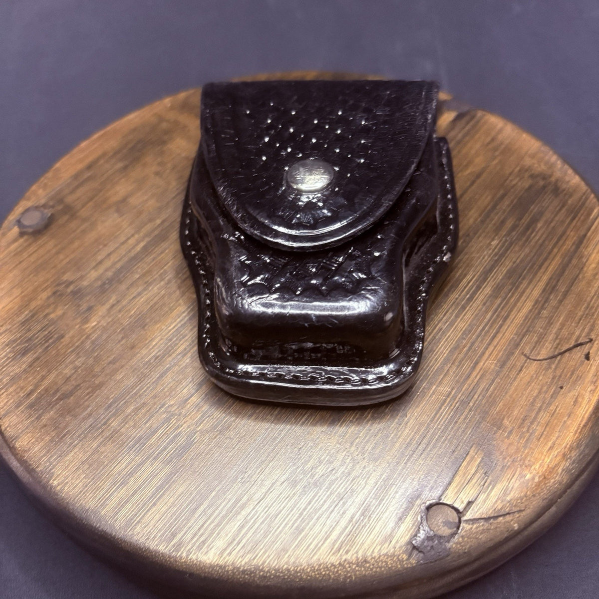 Aker Handcuff Case 508 Chrome Snap Basketweave Leather For Hinged And Chain USA