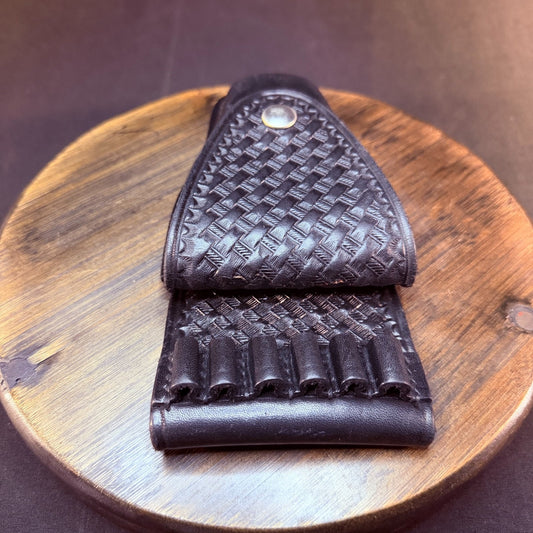 Don Hume Leather Bullet Loop Handcuff Case Basketweave Black with Nickel Snap