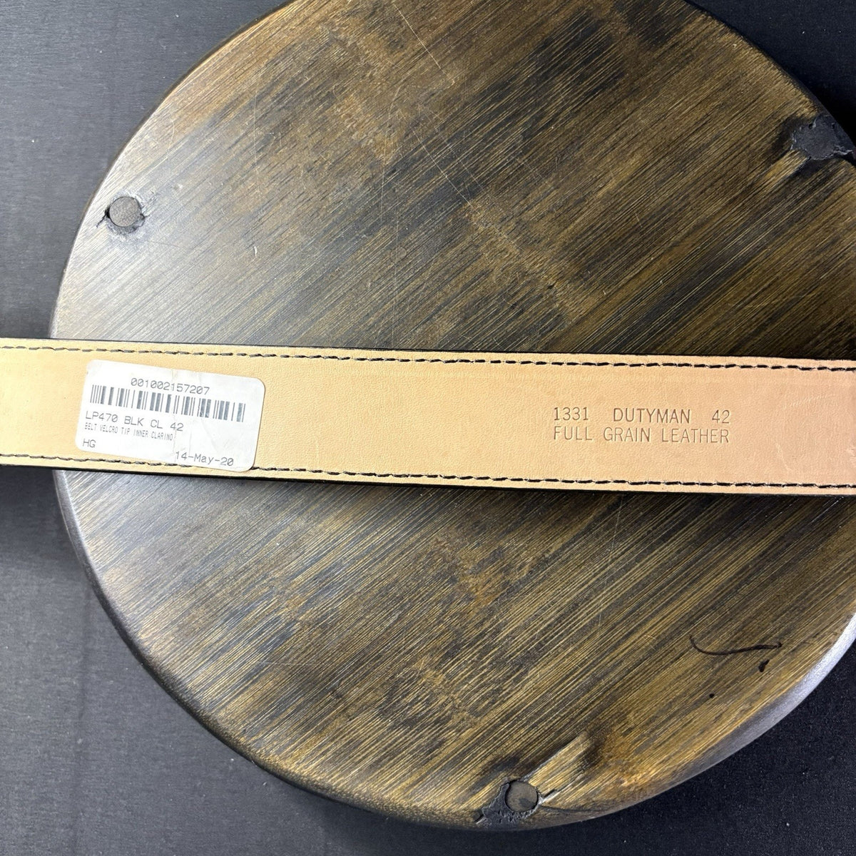 DutyMan Duty Belt Size 42" Plain Black Hi-Gloss Leather 1.5" Wide 1331