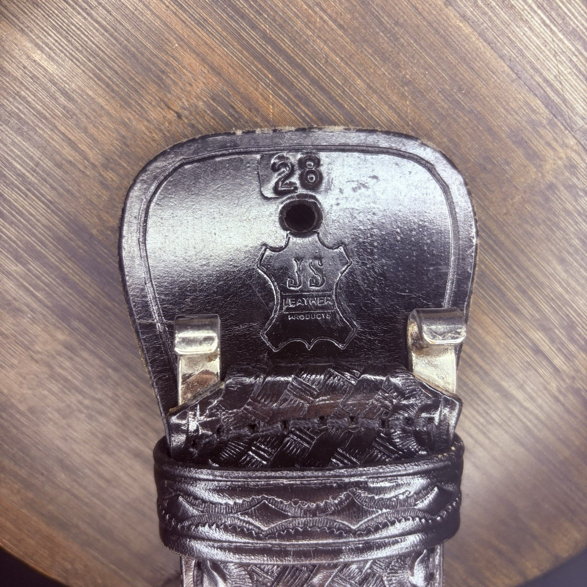 JS Leather Sam Browne Duty Belt Size 28" Black Basket Weave Leather Brass Buckle