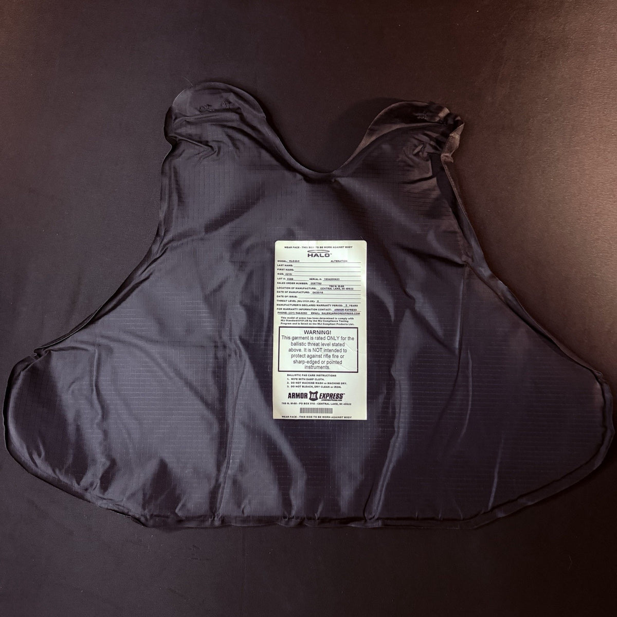 Armor Express Level 2 II Vest Size Large Black Bulletproof Concealable Ballistic
