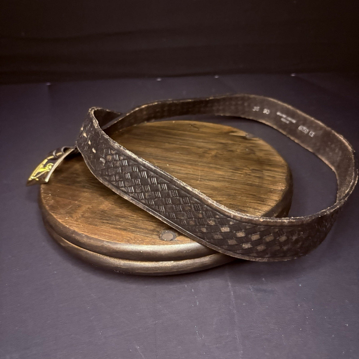 Dutyman Leather Belt Brass Buckle Black Basketweave Off Duty Trouser Belt