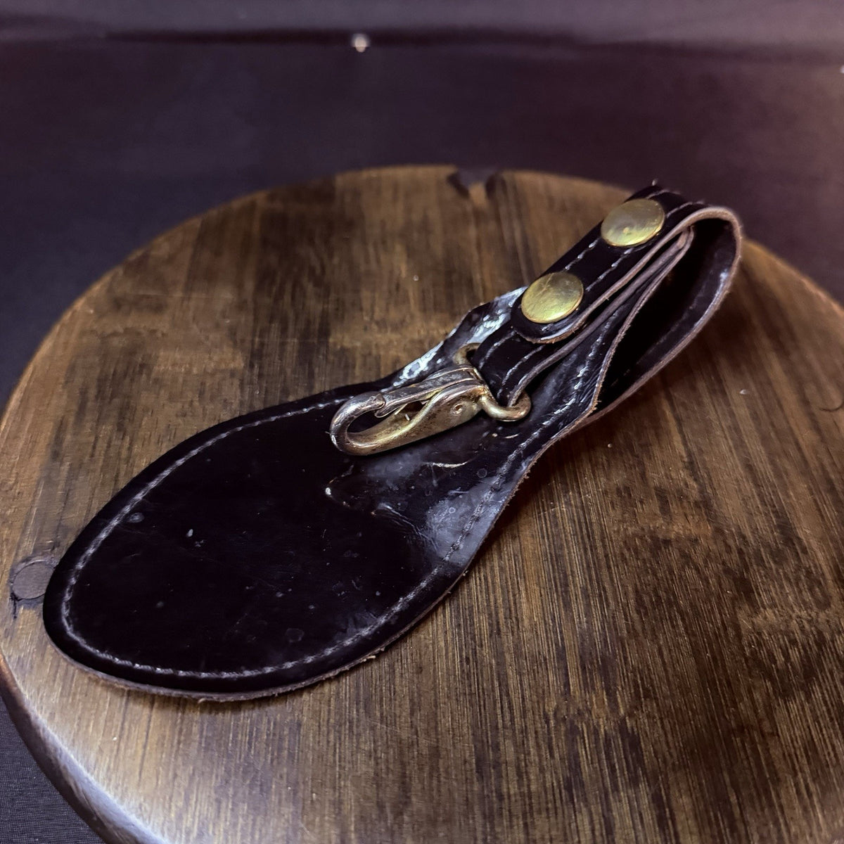 Duty Belt Key Keeper High Gloss Black Leather, Brass Snap And Key Ring
