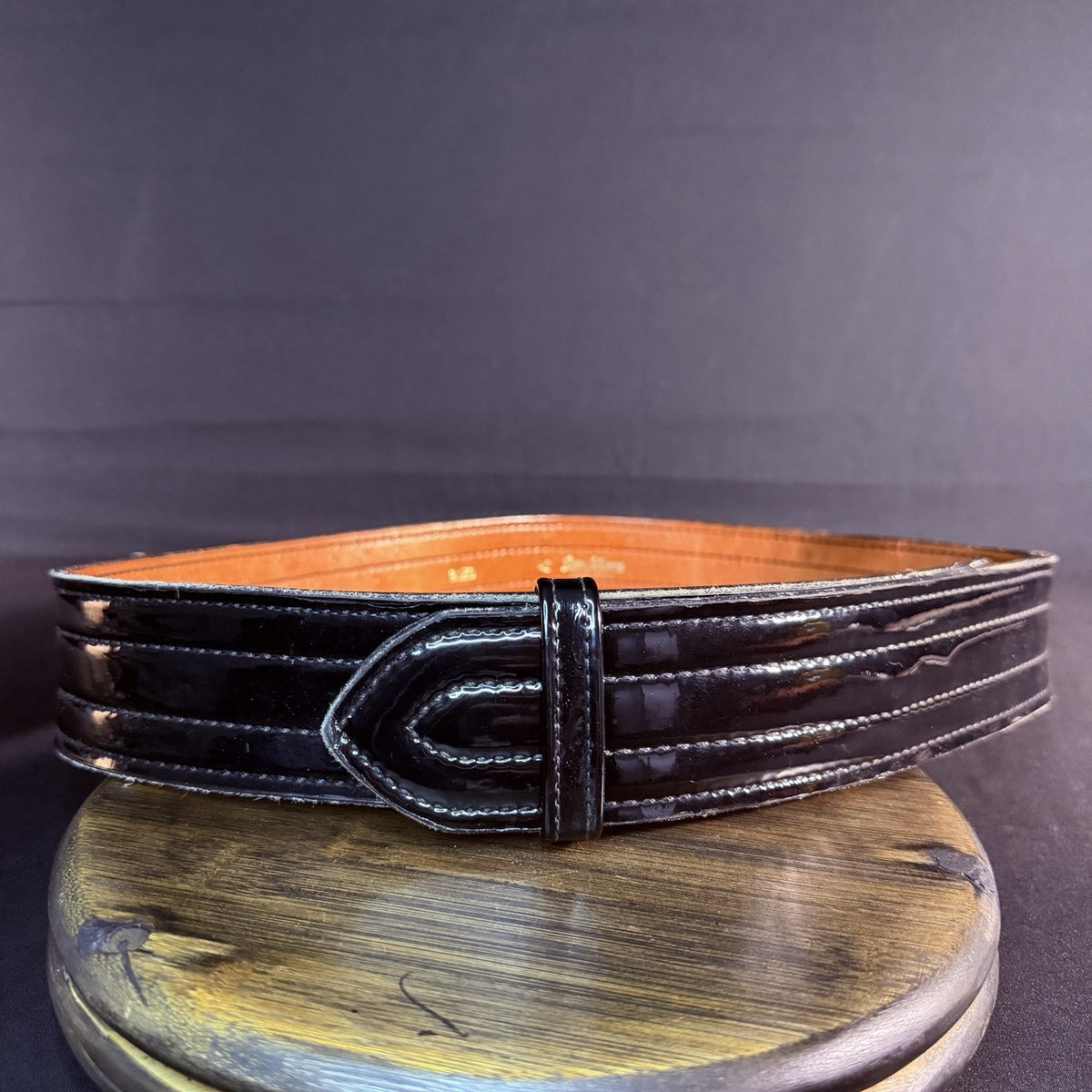Don Hume Duty Belt Size 40" Black High Gloss Quad Stitched Leather B120 2.25"