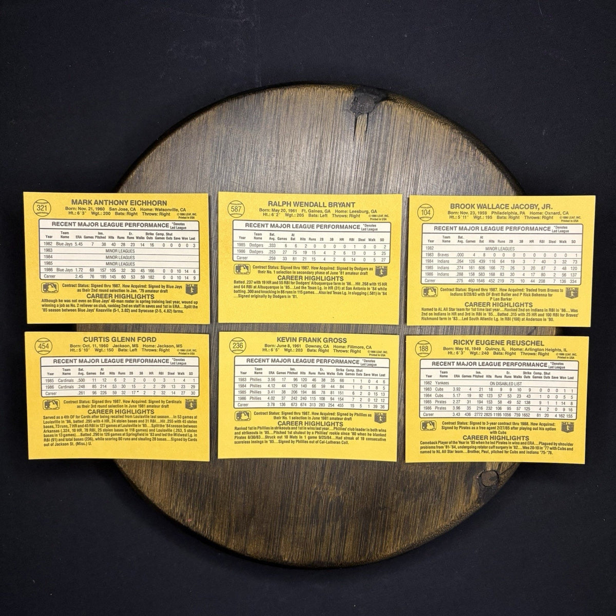 Donruss 1987 High Grade Cards #321, #587, #104, #454, #236, #188 (Lot 6)
