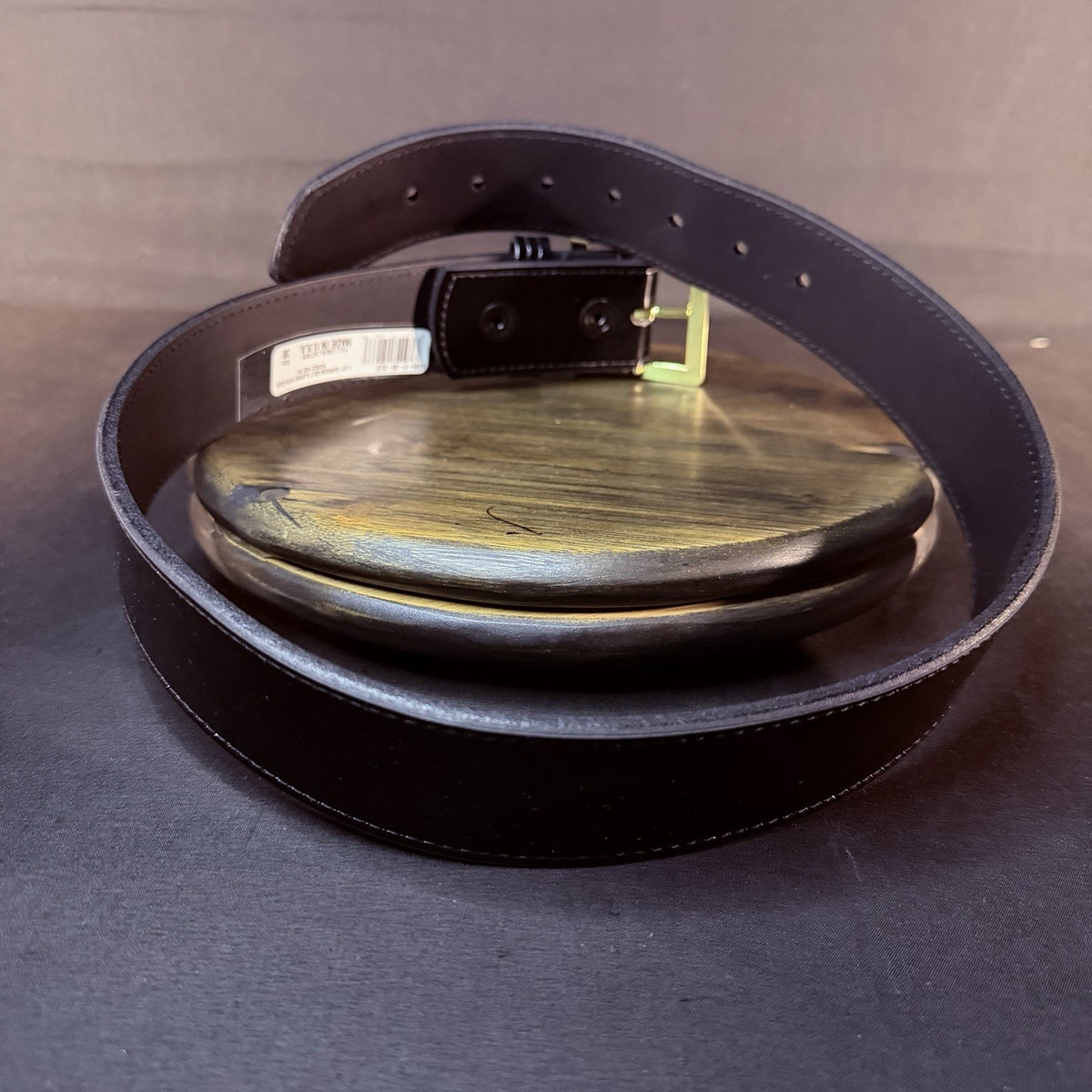 Boston Leather Belt Size 30" High Gloss Black Garrison Gold Buckle Made in USA
