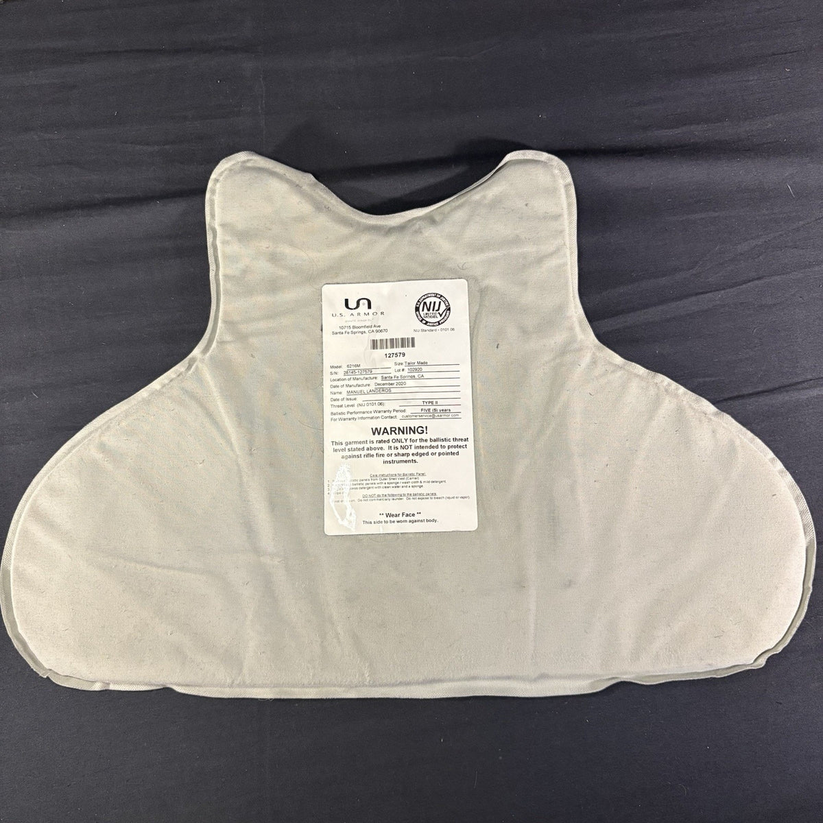Bullet Proof Vest Level 2 (II) Size Small Concealable Vest 2020 US Armor Vest