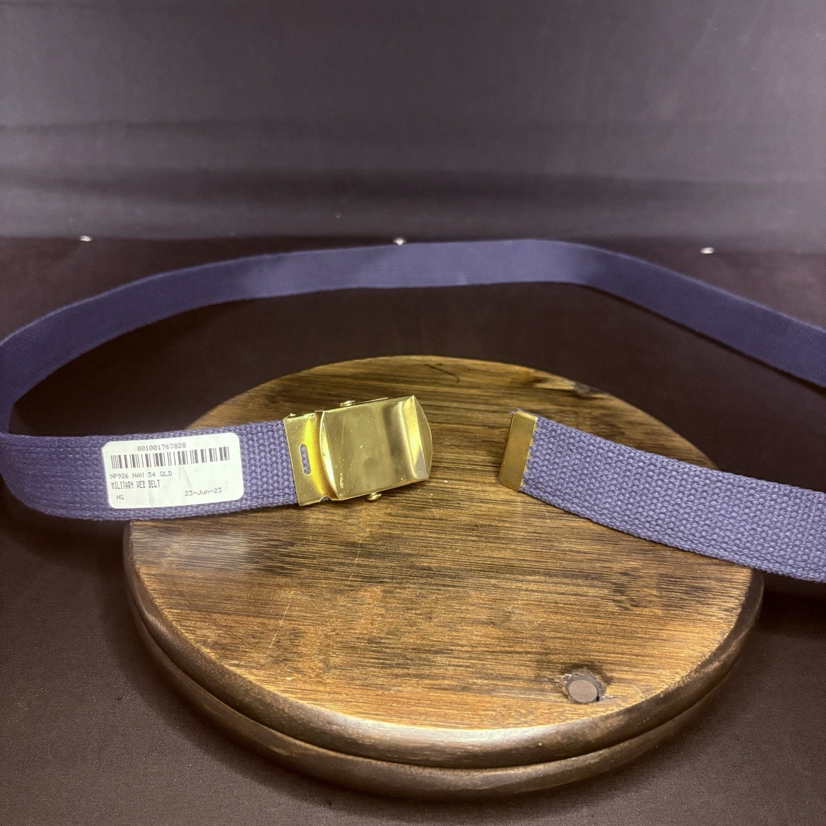 Military Web Belt Size 54" Gold Buckle Blue Nylon