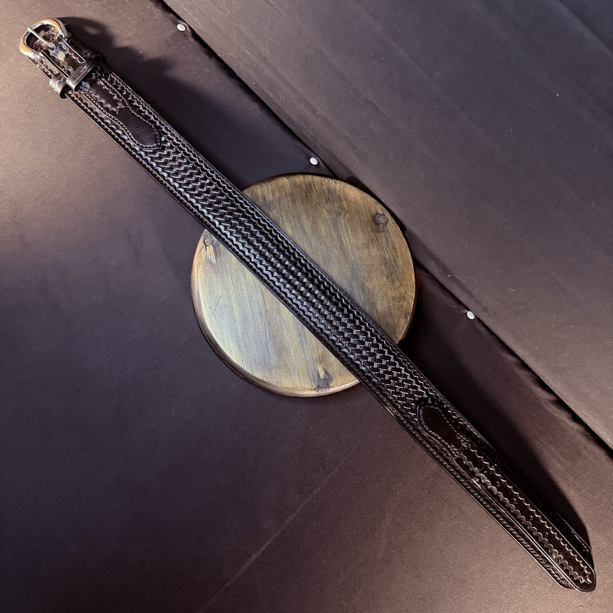 Dutyman River Belt Size 30" Basketweave 2.25" Black Leather Nickle Buckle 1121