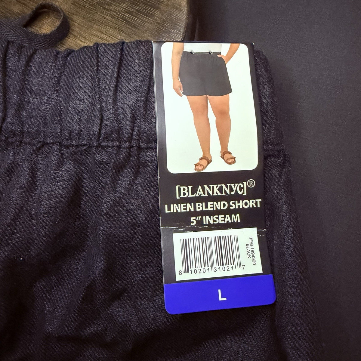 BLANKNYC Linen Blend Black Shorts Size Large High Rise Elastic Waist 5" Inseam