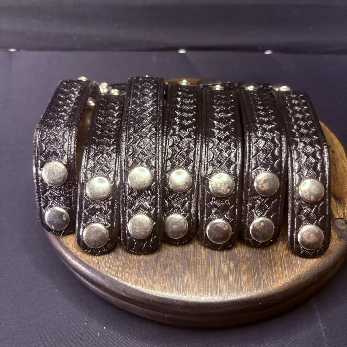 Duty Belt Keeper Basketweave Leather Chrome Double Snap 7.25” (Lot of 8 Keepers)
