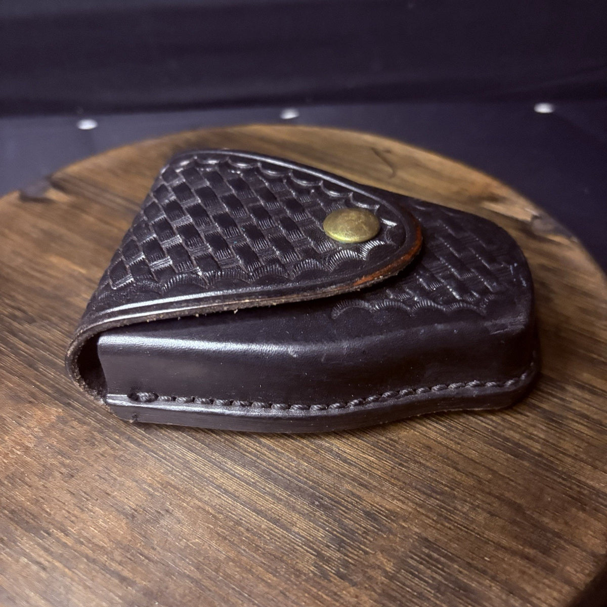 Tex Shoemaker Handcuff Case (204) Black Basket Leather Brass Snap Chain or Hinge