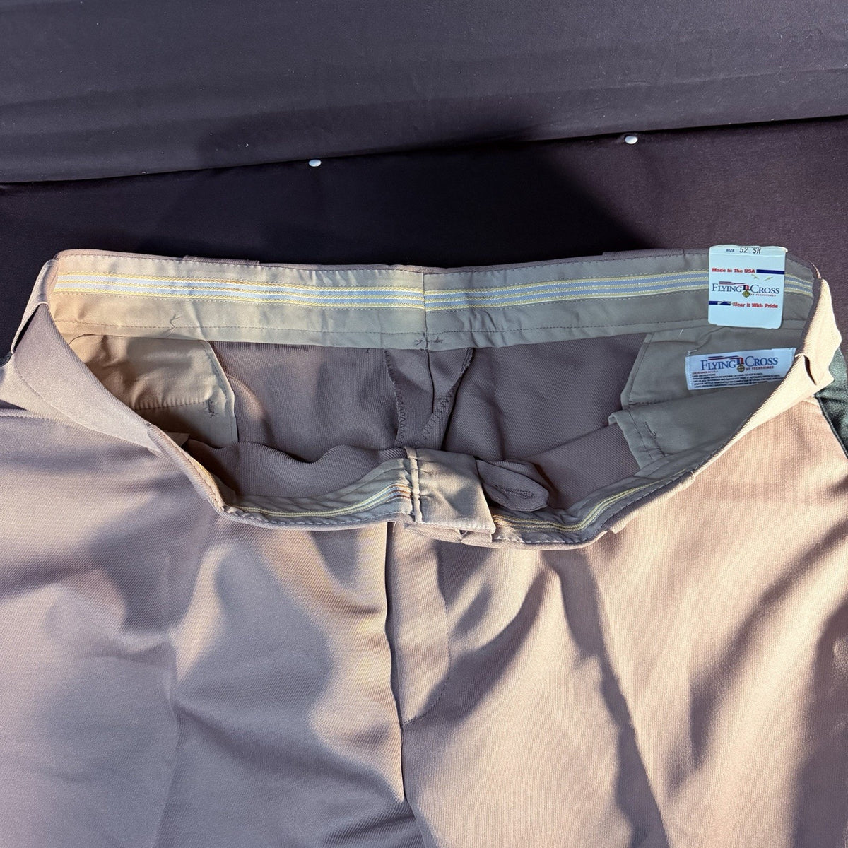 Flying Cross Striped Trouser Pants Size 52" Navajo Beige With Green Stripe