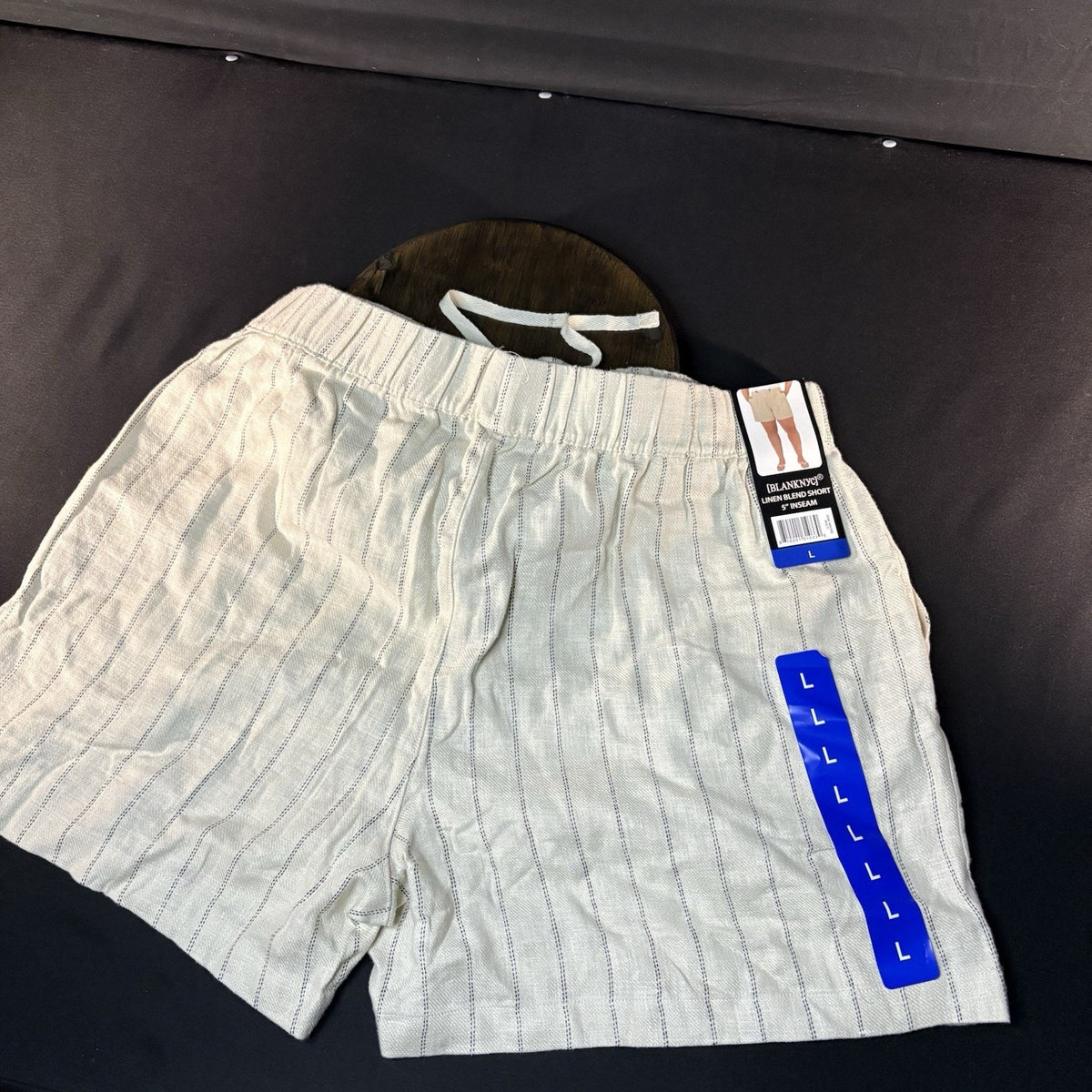 BLANKNYC Linen Blend Stripe Shorts Size Large High Rise Elastic Waist 5" Inseam