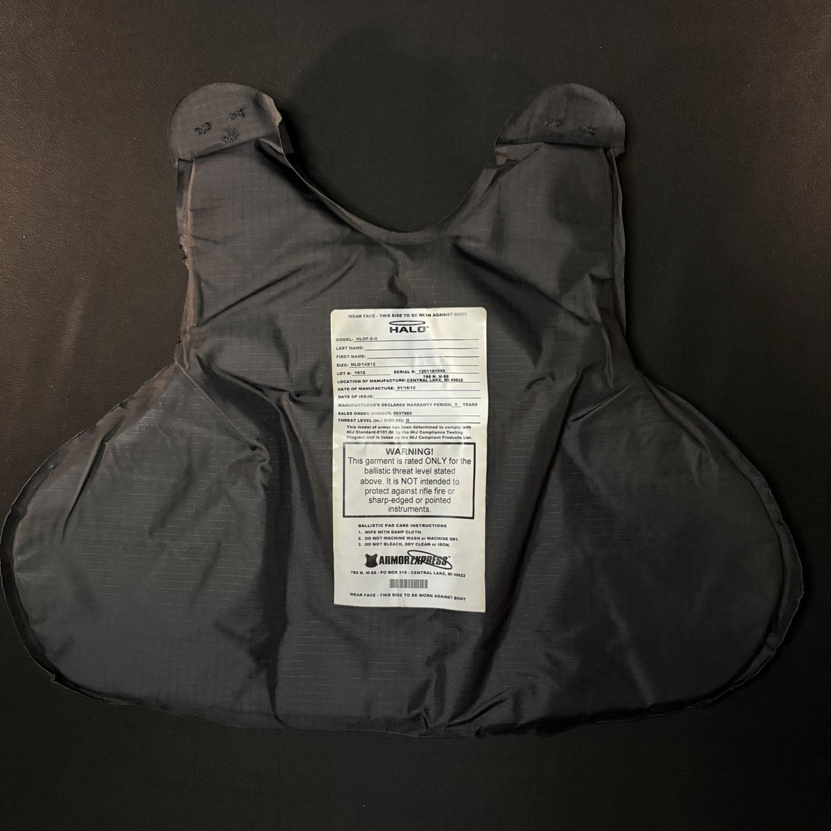 Armor Express Women Level 2 II Vest Size Small Bulletproof Concealable Ballistic
