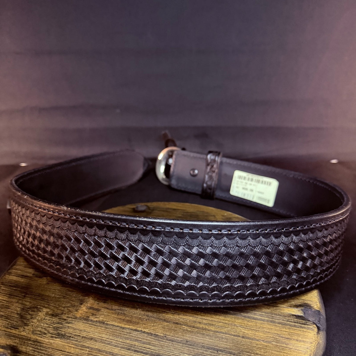 Aker River Belt Size 28" Black Basketweave Leather Duty Work Belt 2.25" Wide