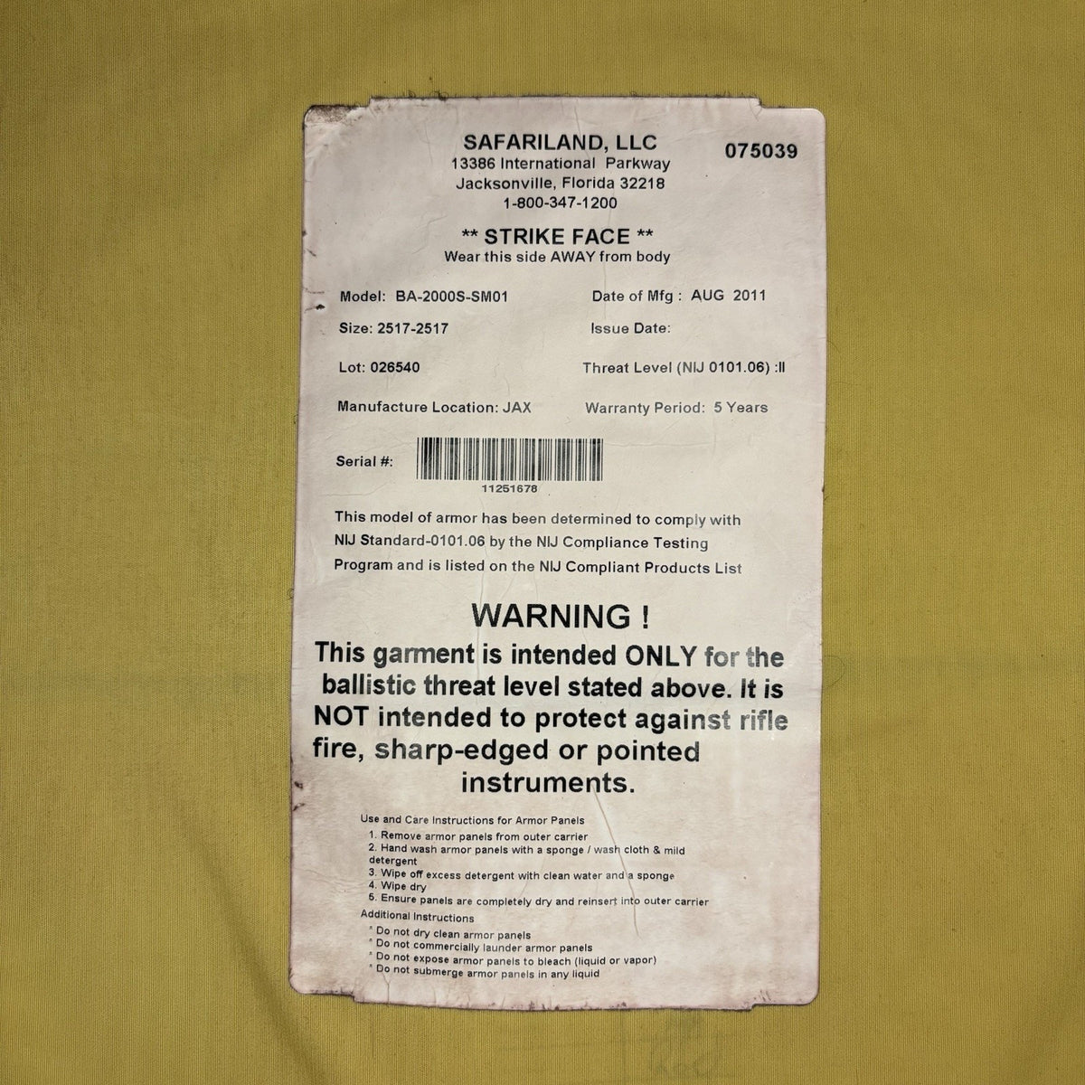 Second Chance Bullet Proof Vest Level 2 (II) Size XXL Concealable Ballistic Vest