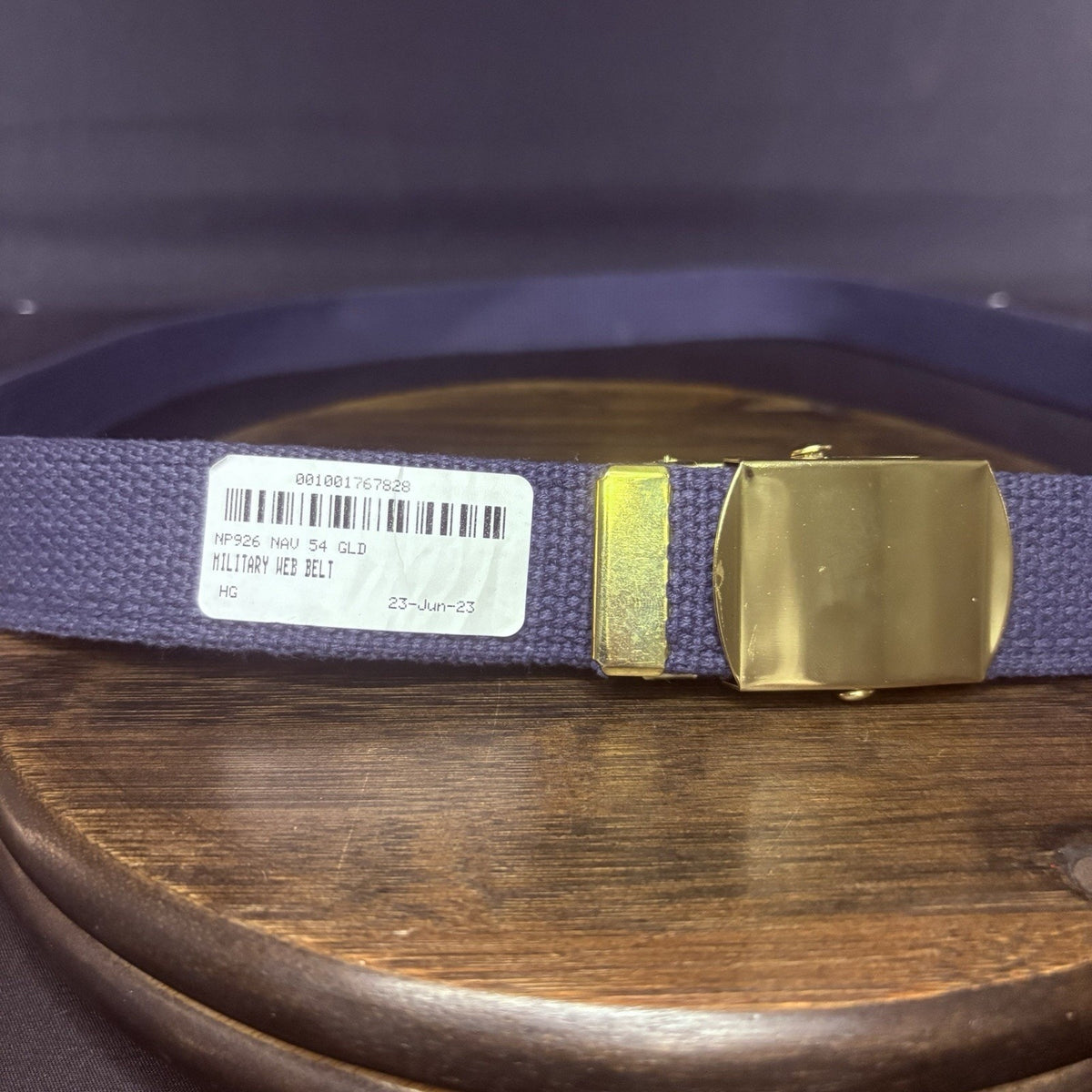 Military Web Belt Size 54" Gold Buckle Blue Nylon
