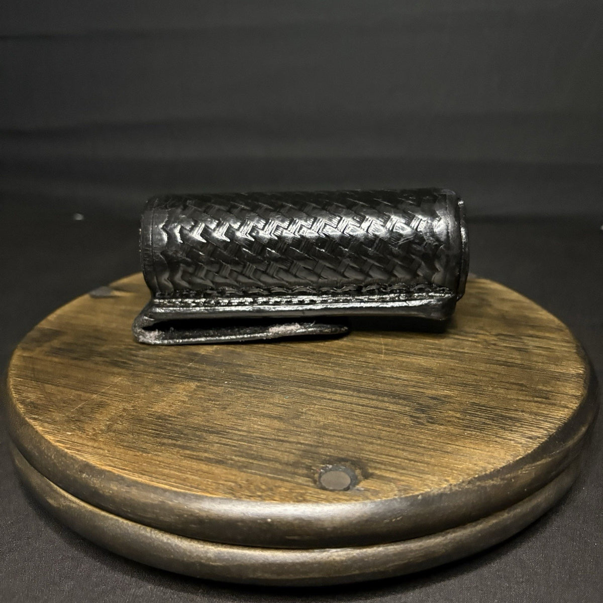 JS Leather Flashlight / Mace Duty Pouch Basketweave Leather With Belt Loop